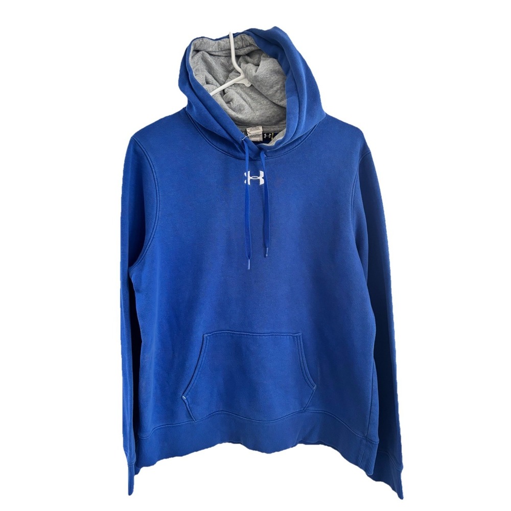 Under Armour Hoodie Mens Med Royal Blue Pullover Fleece Front Logo Sweatshirt